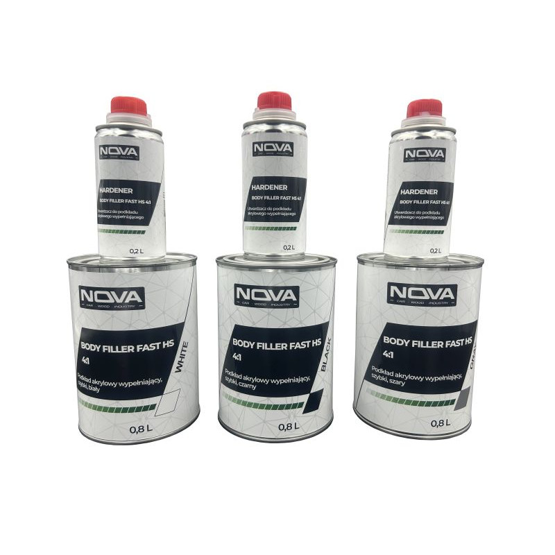 NOVA BODY FILLER FAST HS 4:1 - Podkład akrylowy wypełniający, szybki + utwardzacz, 1.0L (biały)