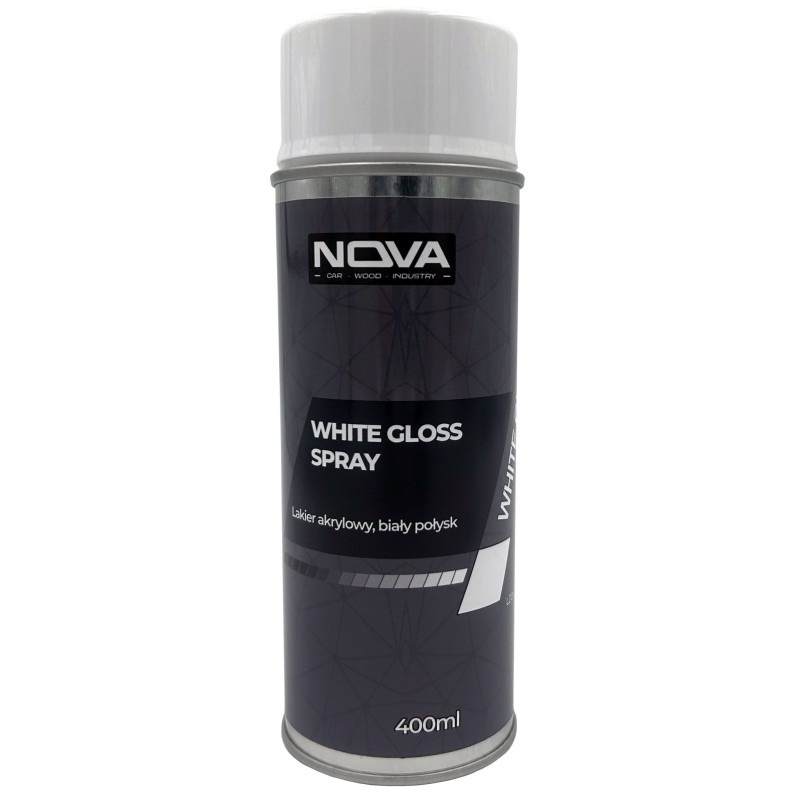 NOVA WHITE GLOSS SPRAY - Lakier akrylowy, biały połysk, 400ml